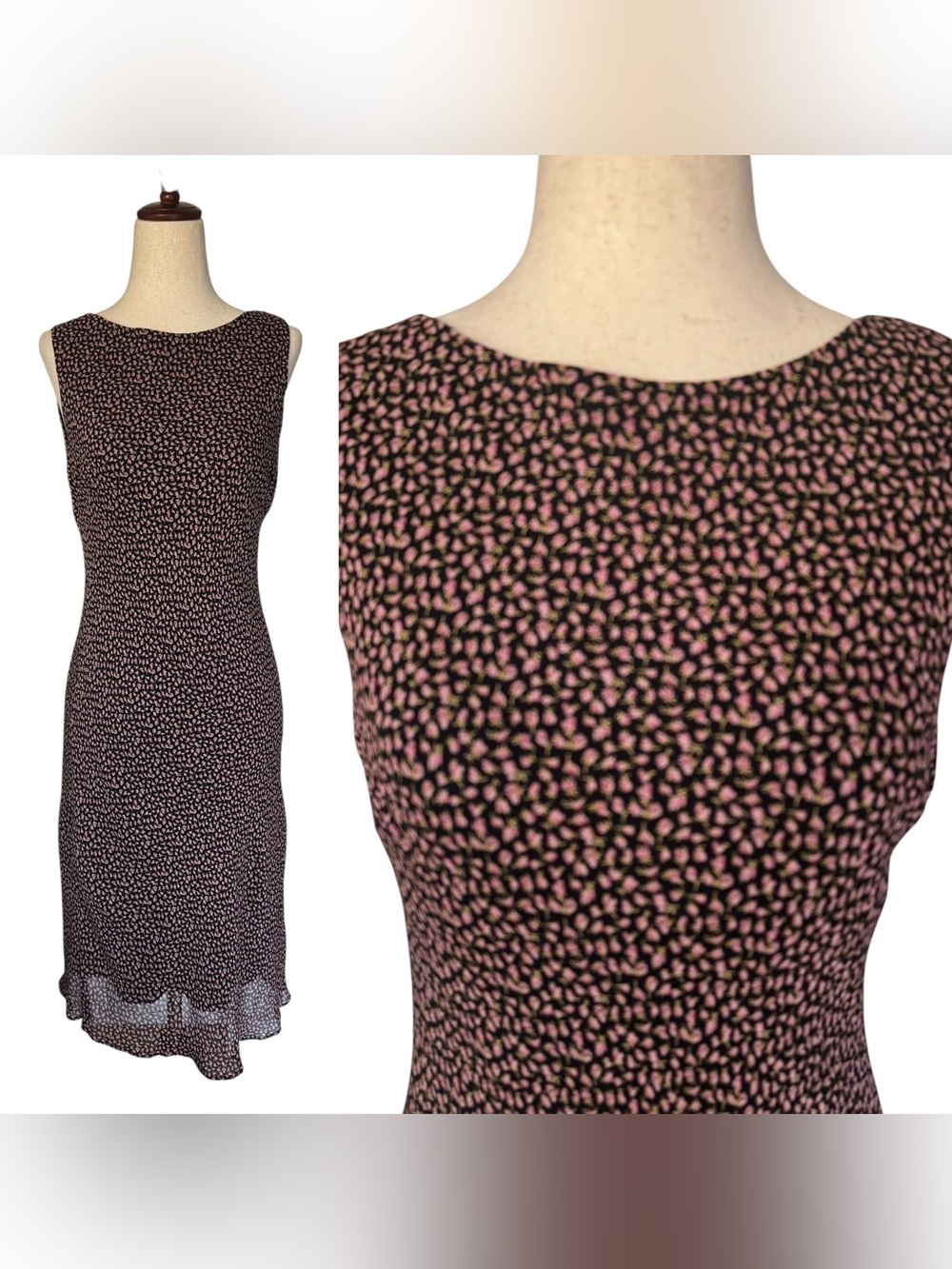 Vintage Allen ABS 90s Sleeveless Floral Print Dress sz 2